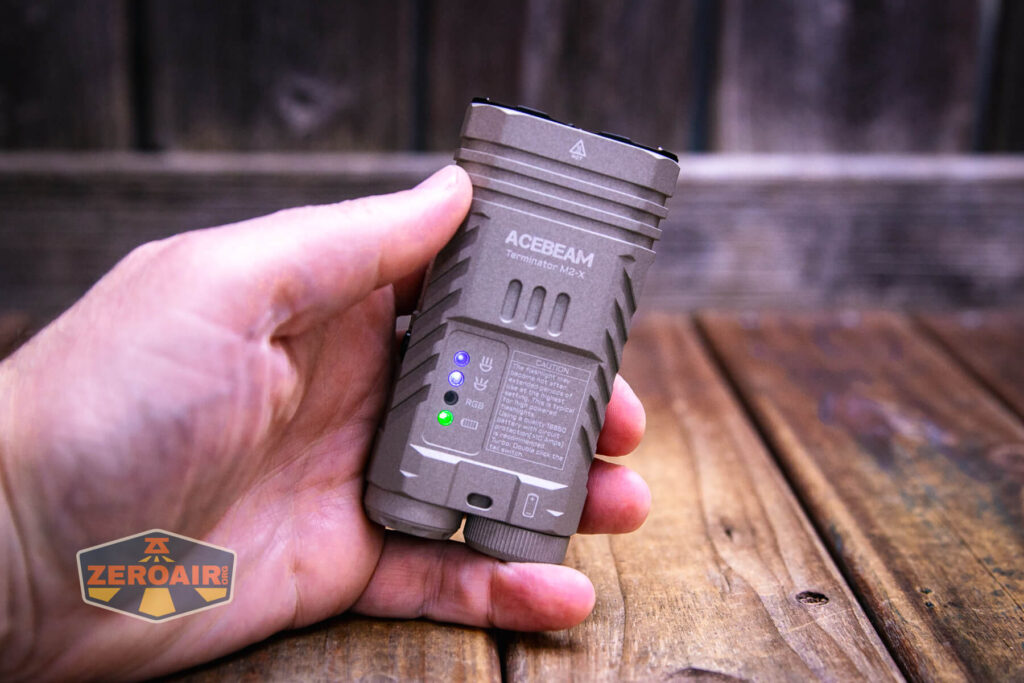 Acebeam Terminator M2-X flashlight side emitter information