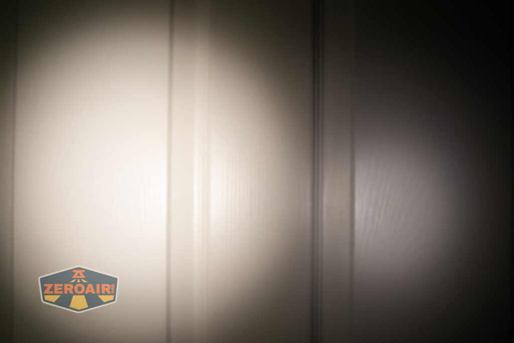 Acebeam Terminator M2-X flashlight beamshots on door (at 1') compared to nichia 219b 4500K