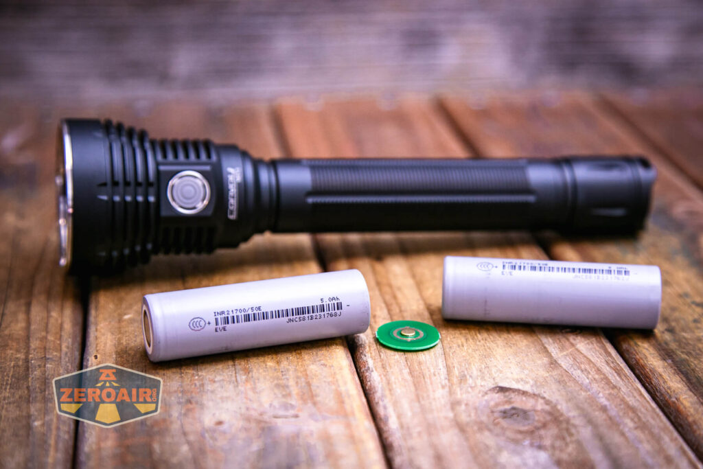 Convoy M21J 21700 flashlight with included 21700 cells and separator