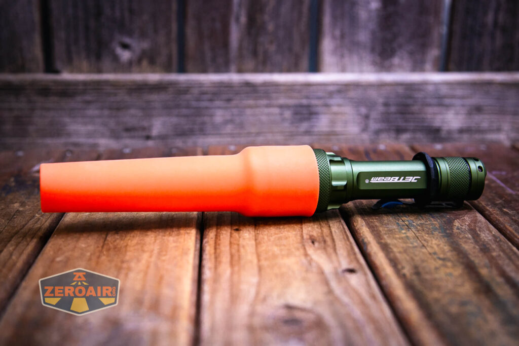 JETBeam M37 Pro flashlight orange traffic cone installed