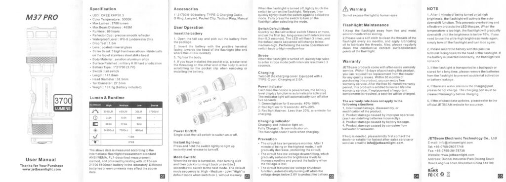 JETBeam M37 Pro flashlight manual
