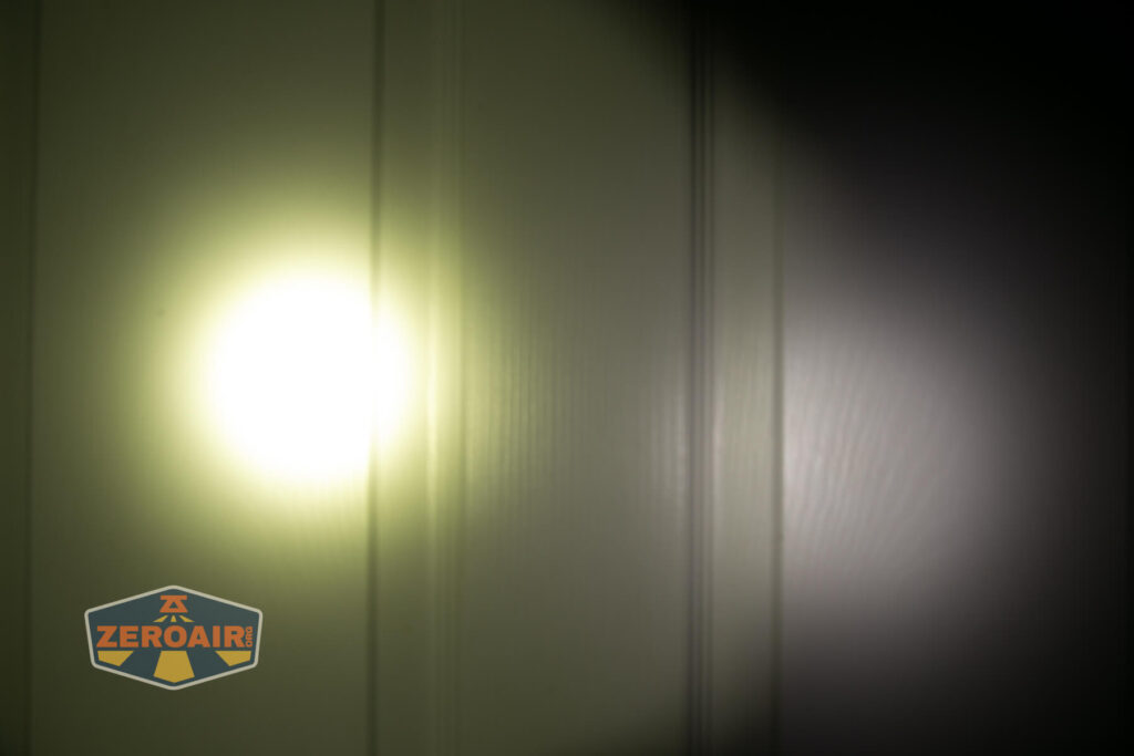 JETBeam M37 Pro flashlight beamshots on door (at 1') compared to nichia 219b 4500K