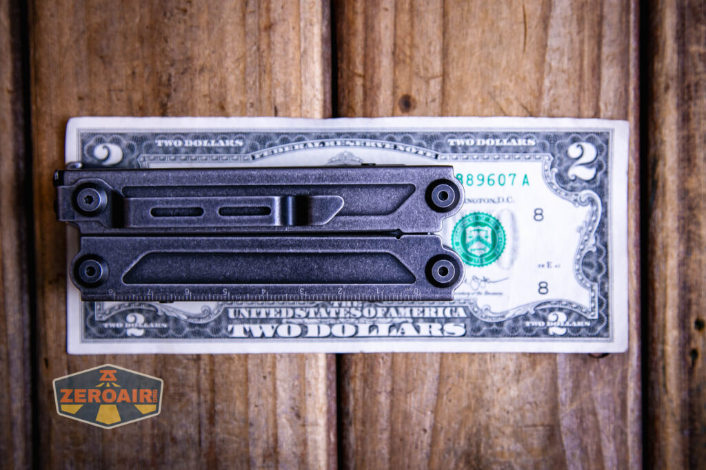 Nextorch Pioneer MT20 multi-tool on a two dollar bill