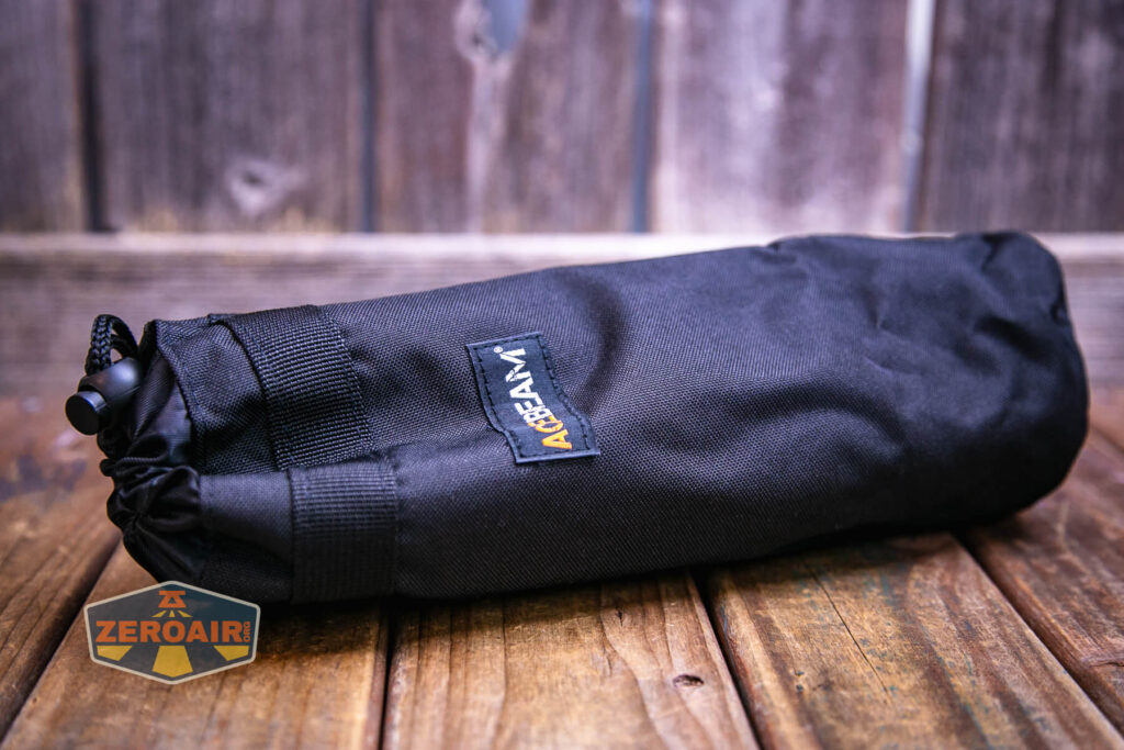 Acebeam P20 flashlight inside carry pouch