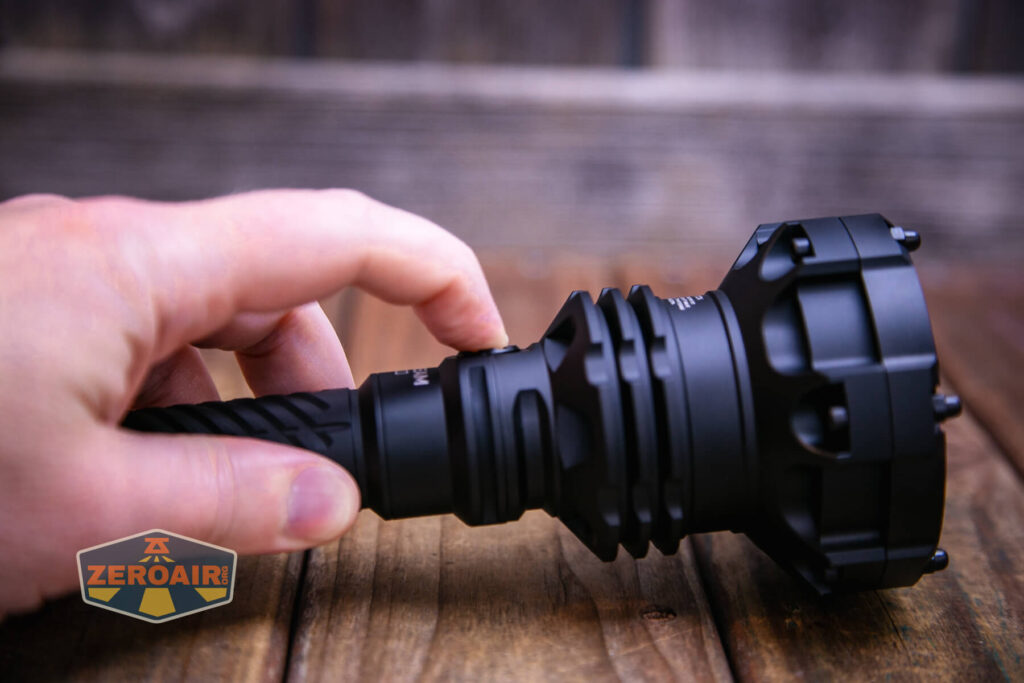 Acebeam P20 flashlight side e-switch actuation