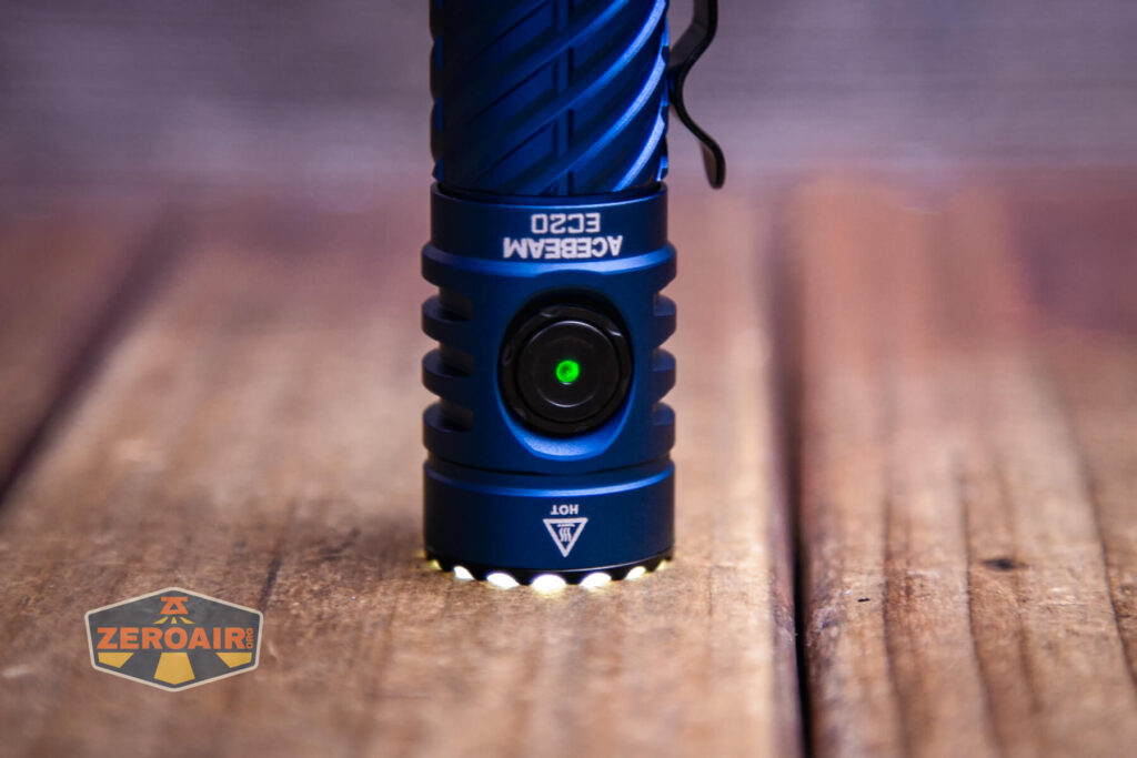 Acebeam EC20 Multi-light Source EDC flashlight e-switch indicating in green