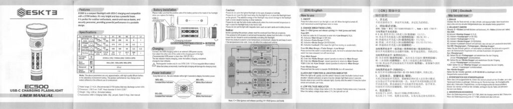 Skilhunt EC500 Coyote neutral white flashlight manual