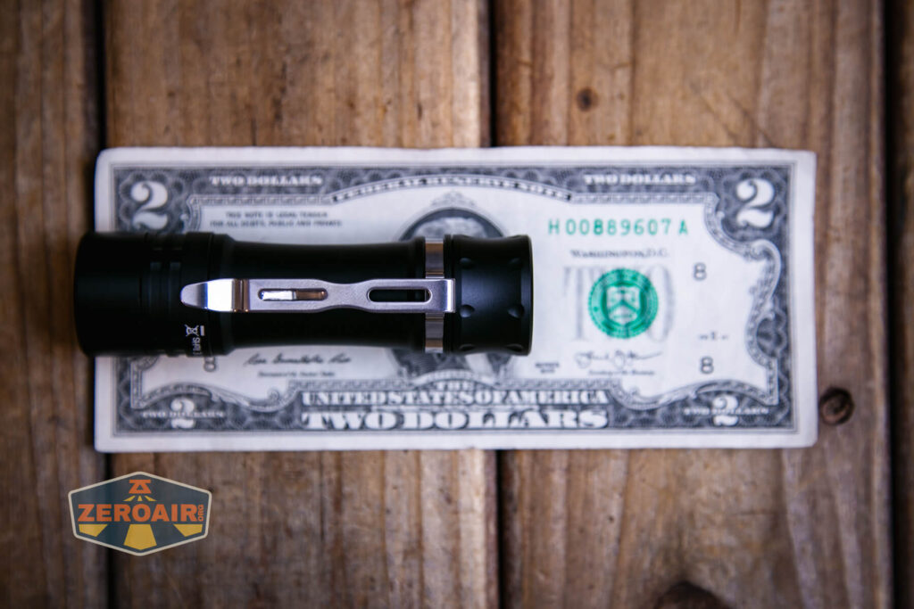 Wurkkos TS10 MAX flashlight on two dollar bill