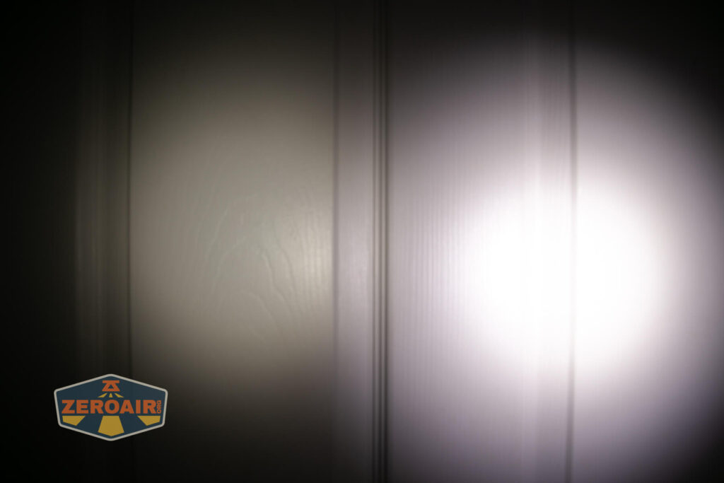 Wurkkos TS10 MAX flashlight beamshots on door compared to nichia 219b