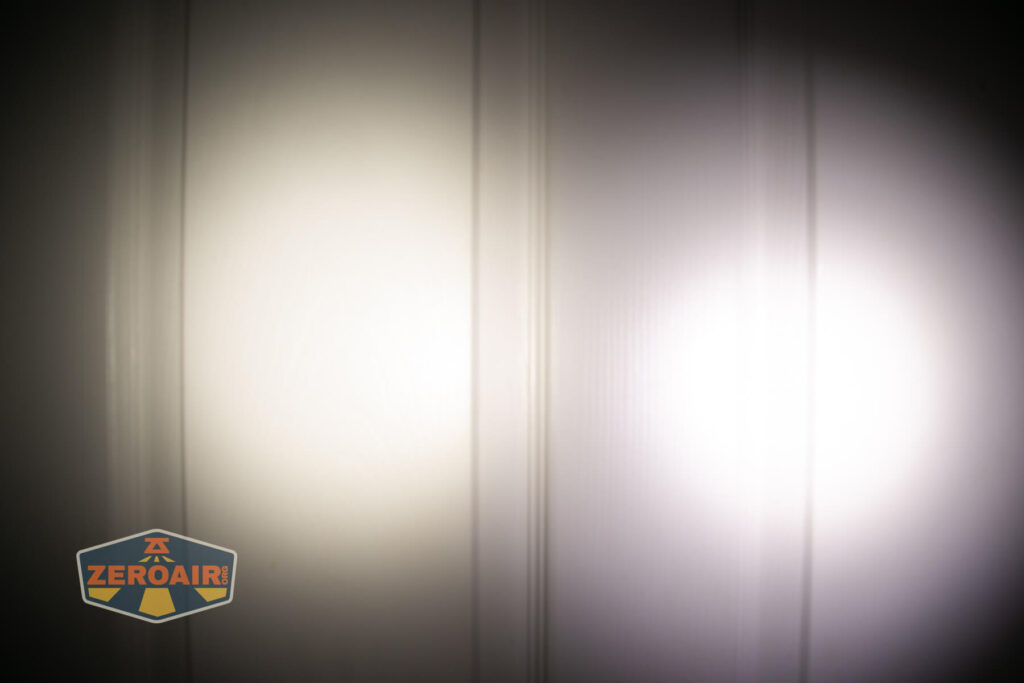 Wurkkos TS10 MAX flashlight beamshots on door compared to nichia 219b