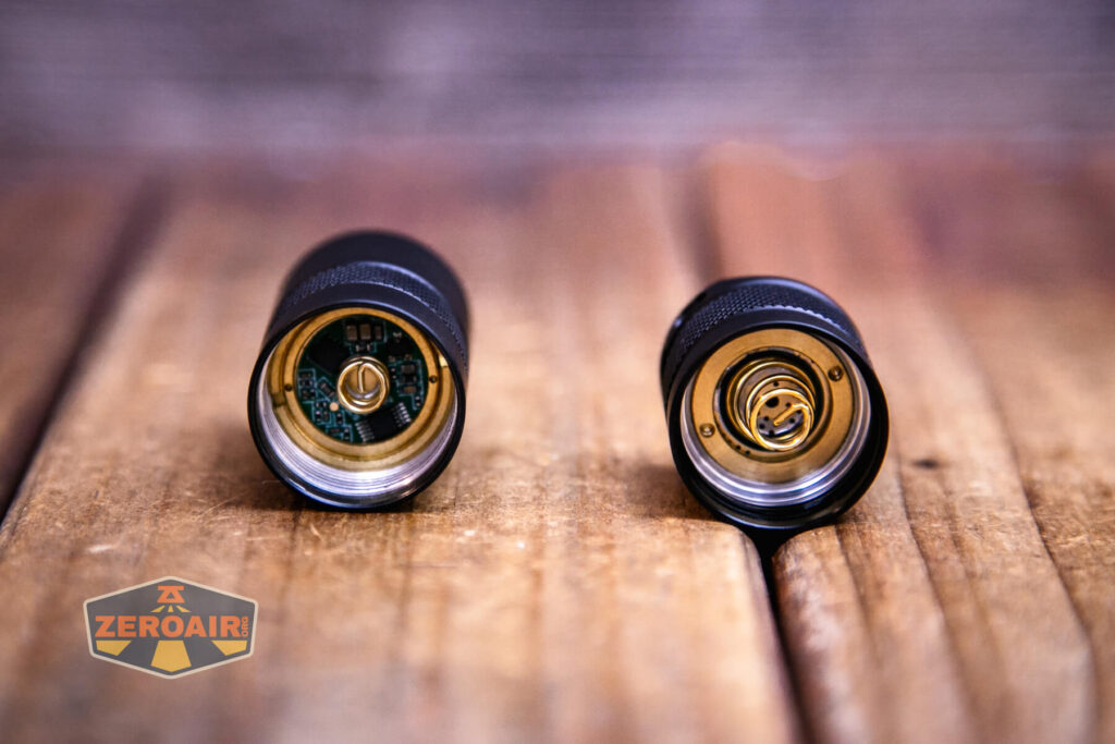 Convoy S2+ B35AM flashlight showing dual springs