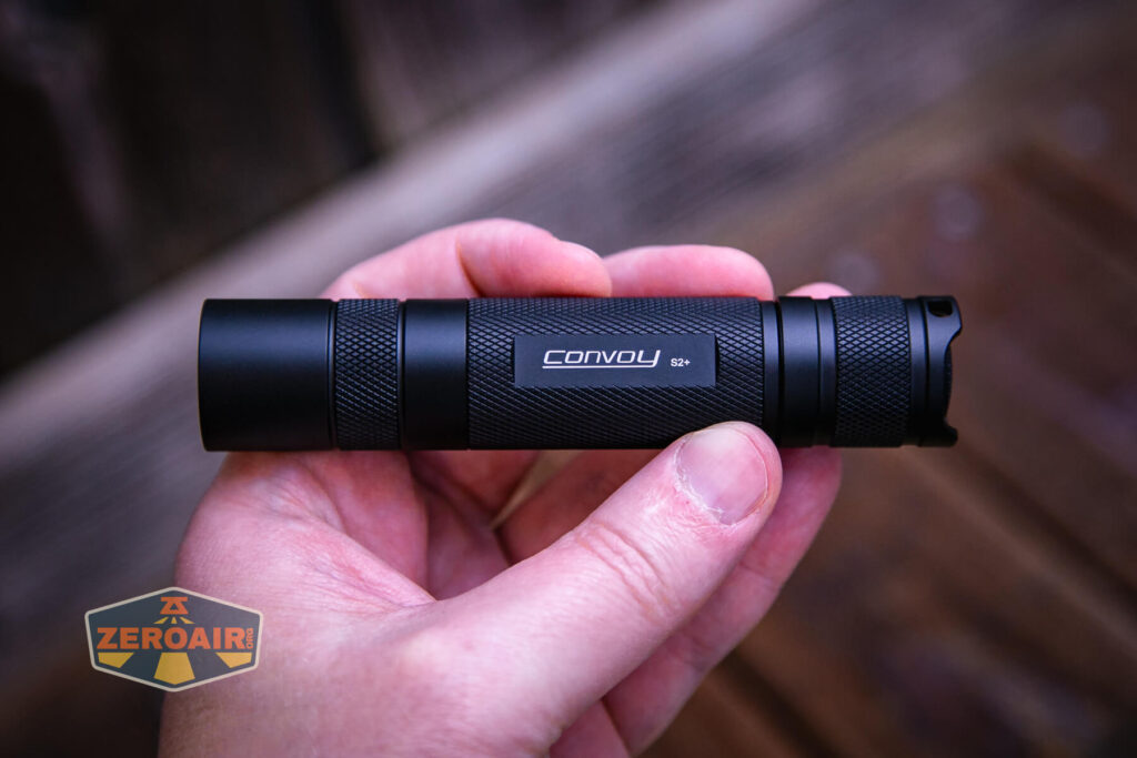 Convoy S2+ B35AM flashlight in hand