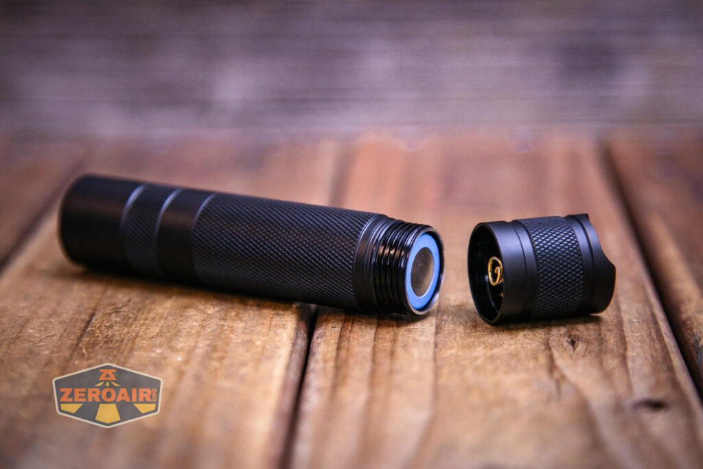 Convoy S2+ B35AM flashlight with optional 18650 installed