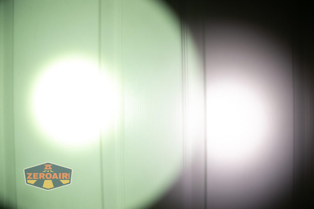 Cyansky Vanguard flashlight beamshots on door (at 1') compared to nichia 219b 4500K