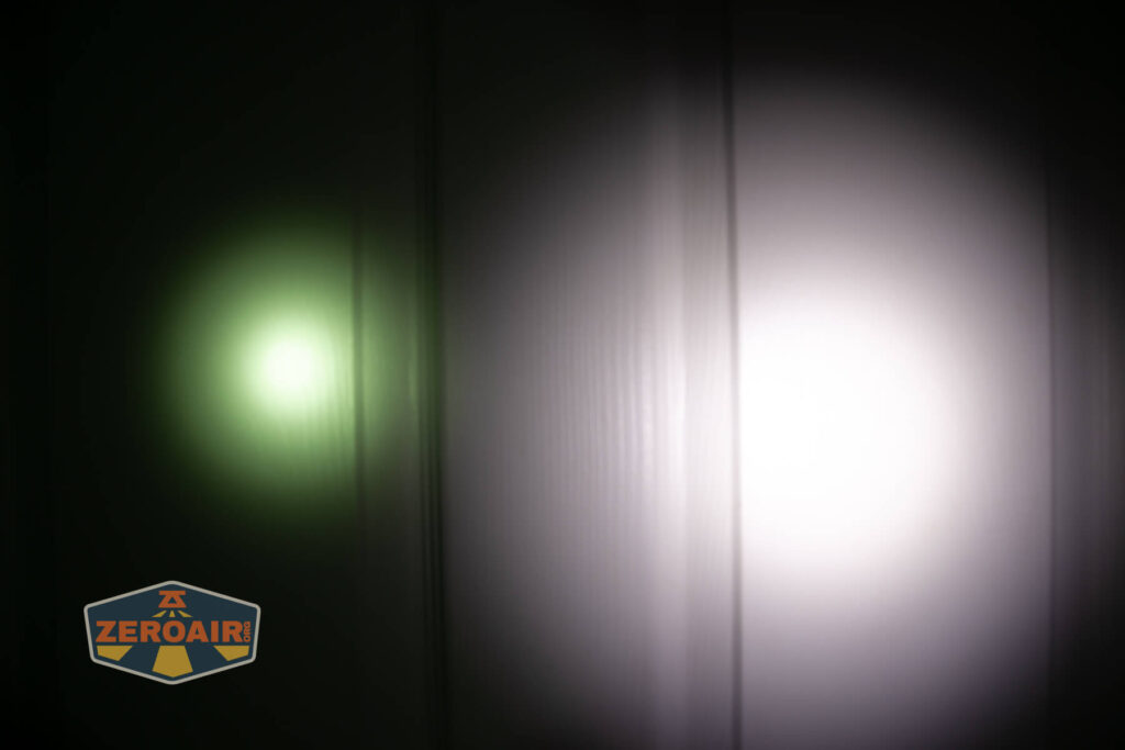 Cyansky Vanguard flashlight beamshots on door (at 1') compared to nichia 219b 4500K