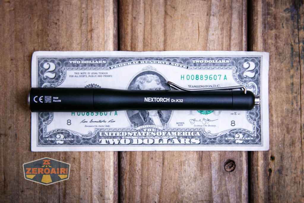 Nextorch Dr.K32 Medical penlight on a two dollar bill
