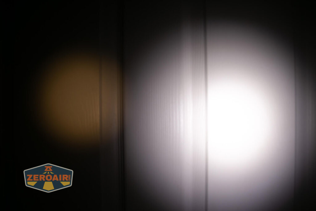 Nextorch Dr.K32 Medical penlight beamshots on door (at 1') compared to nichia 219b 4500K