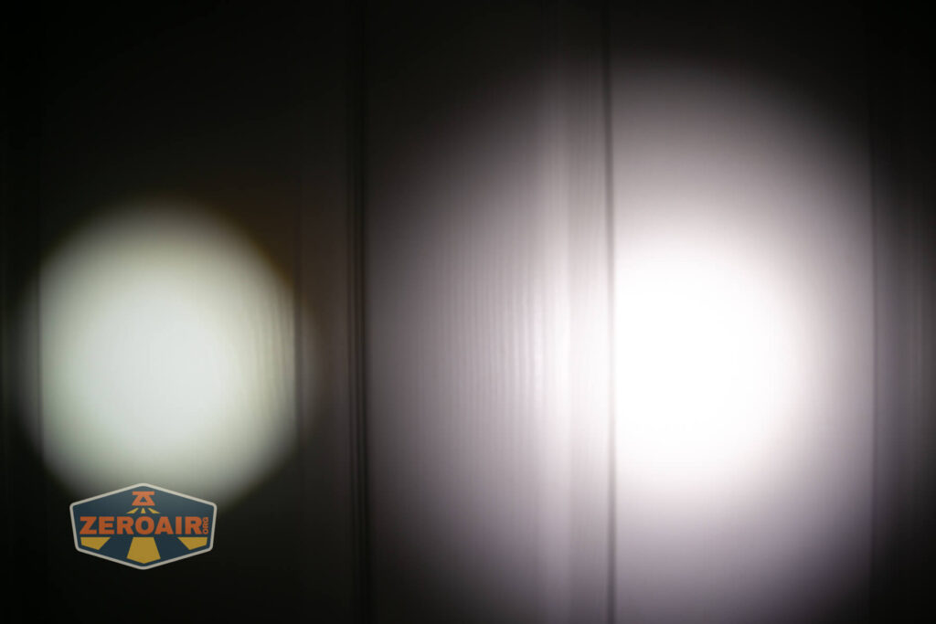 Nextorch Dr.K32 Medical penlight beamshots on door (at 1') compared to nichia 219b 4500K