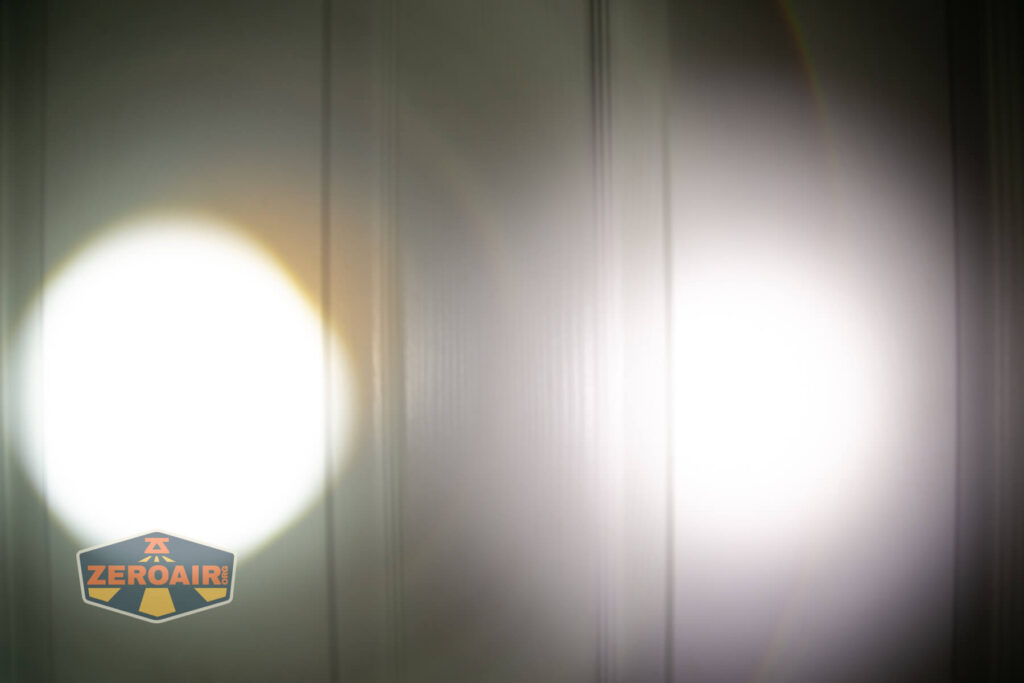 Nextorch Dr.K32 Medical penlight beamshots on door (at 1') compared to nichia 219b 4500K