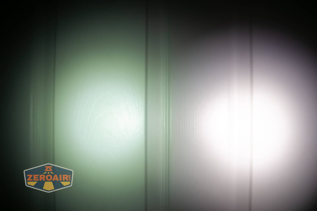 Nextorch K30 penlight beamshots on door (at 1') compared to nichia 219b 4500K