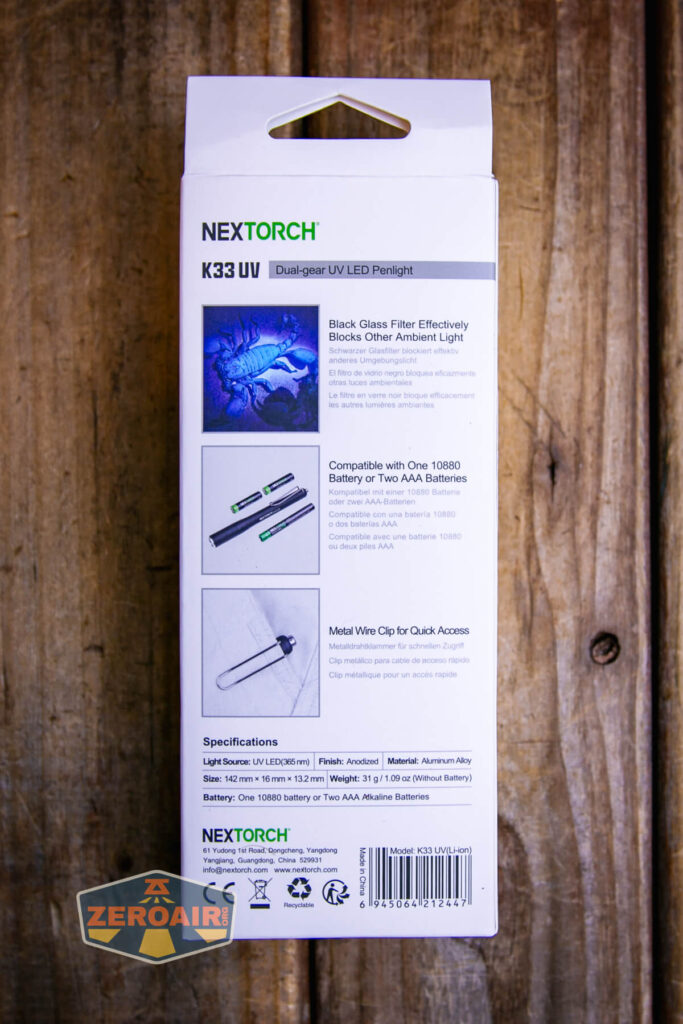 Nextorch K33 UV penlight box