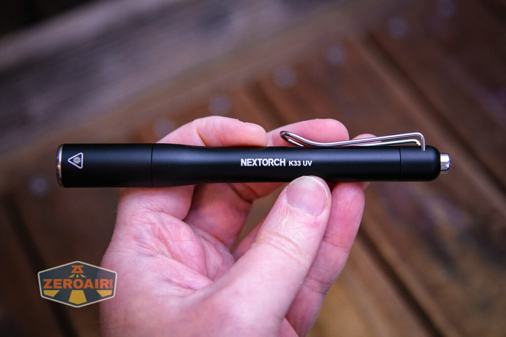 Nextorch K33 UV penlight in hand
