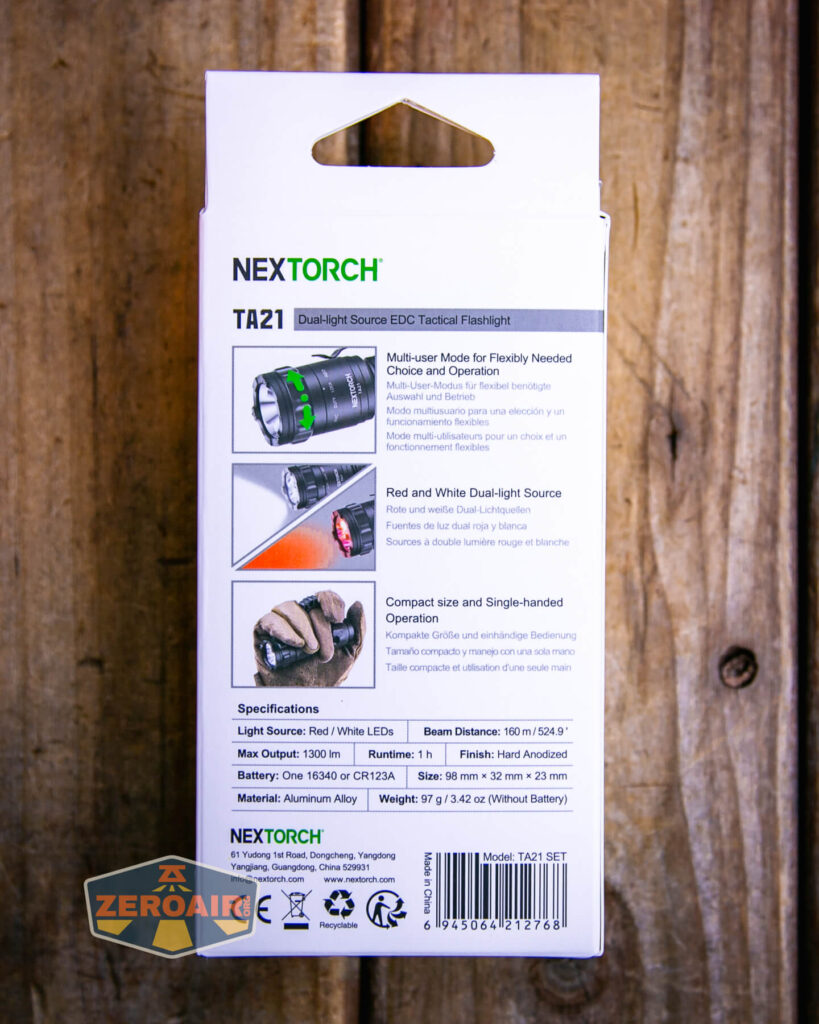 Nextorch TA21 portable tactical flashlight box