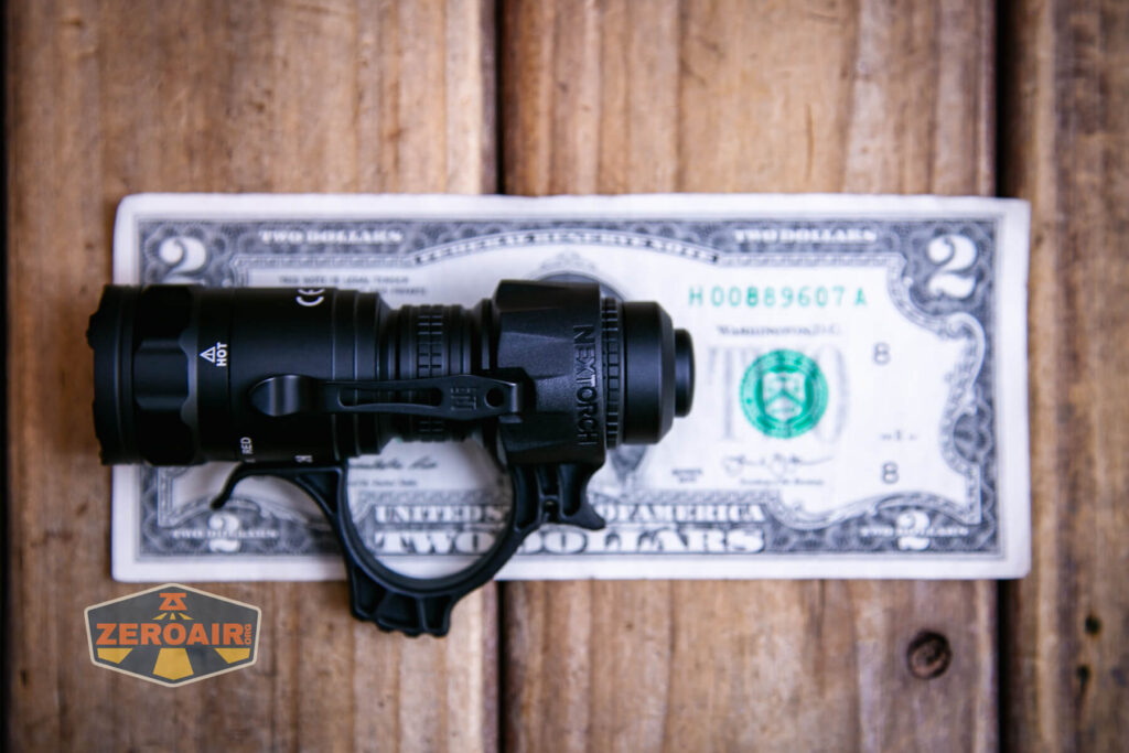 Nextorch TA21 portable tactical flashlight on a two dollar bill