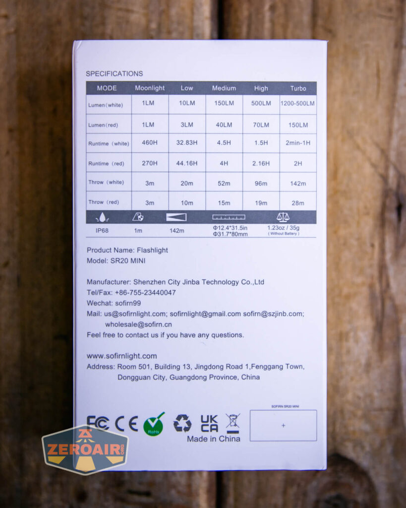 Sofirn SR20 Mini EDC flashlight box