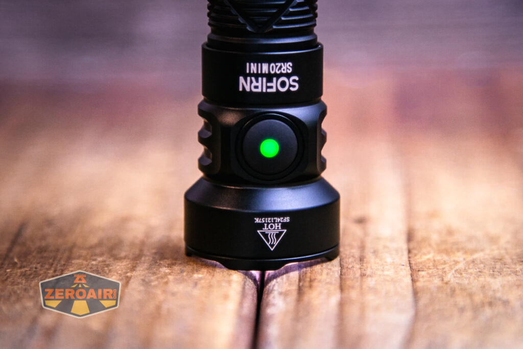 Sofirn SR20 Mini EDC flashlight e-switch indicating in green