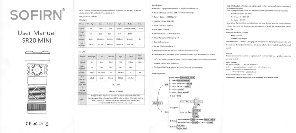 Sofirn SR20 Mini EDC flashlight manual