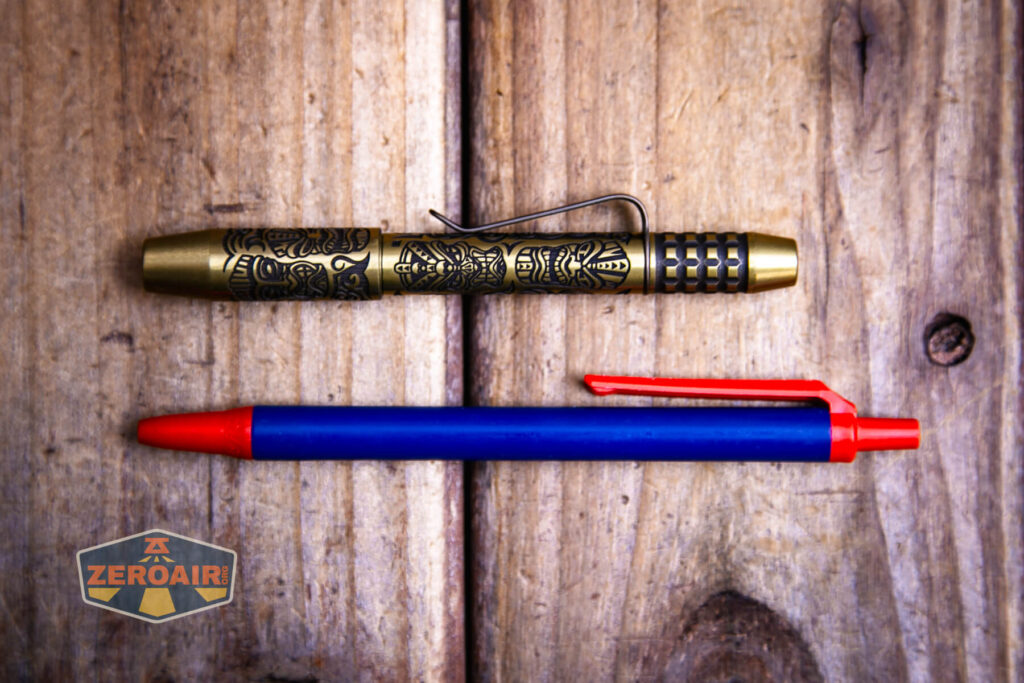 Ti2 Techliner Brass Tiki Grid Pen with custom bic clic stic pen