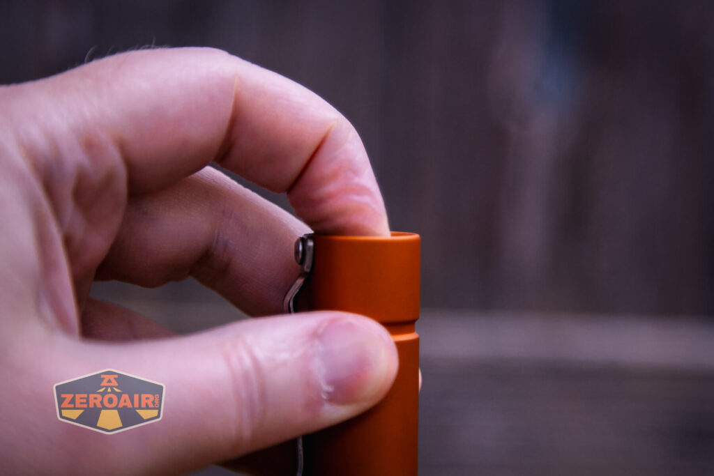 Focusworks EDC F3 Pumpkin Orange flashlight tail switch actuation