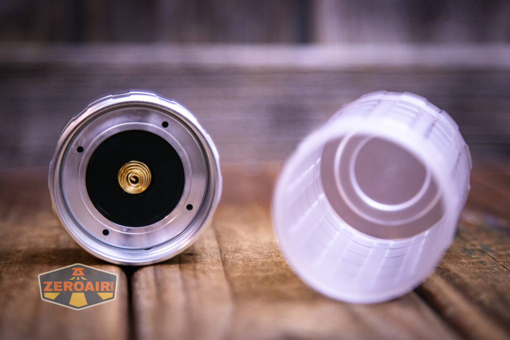 Lumintop Aurora flashlight powerbank head off showing into cell tube