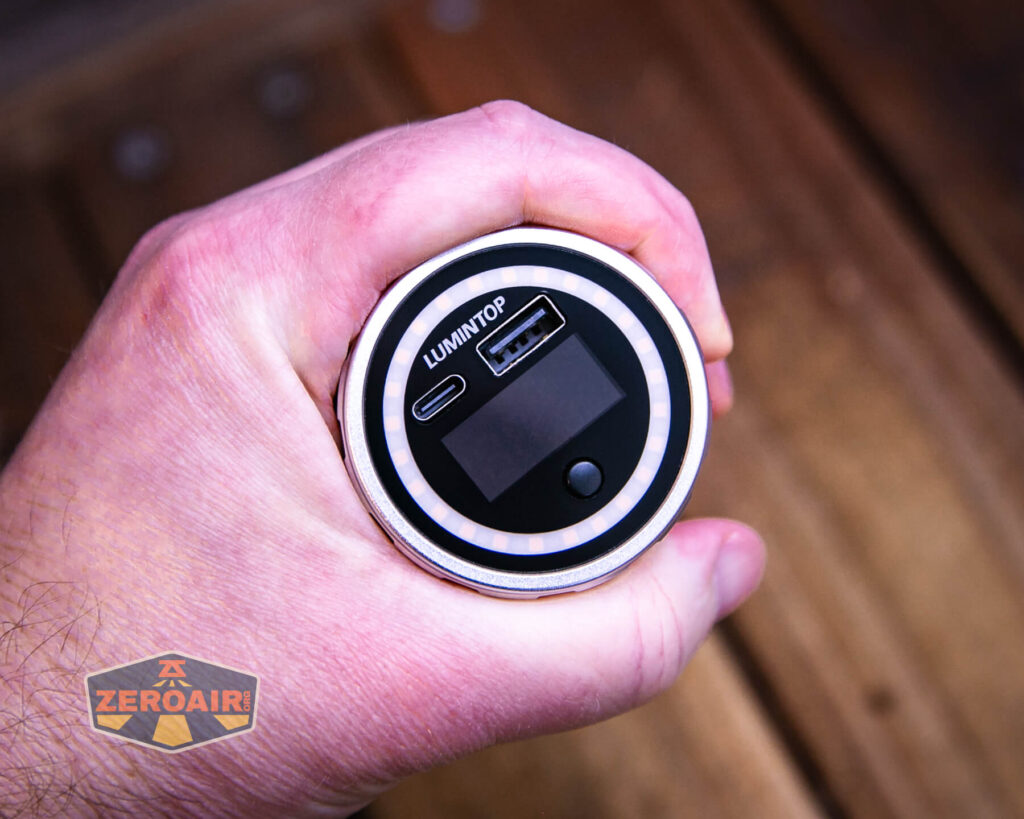 Lumintop Aurora flashlight powerbank in hand