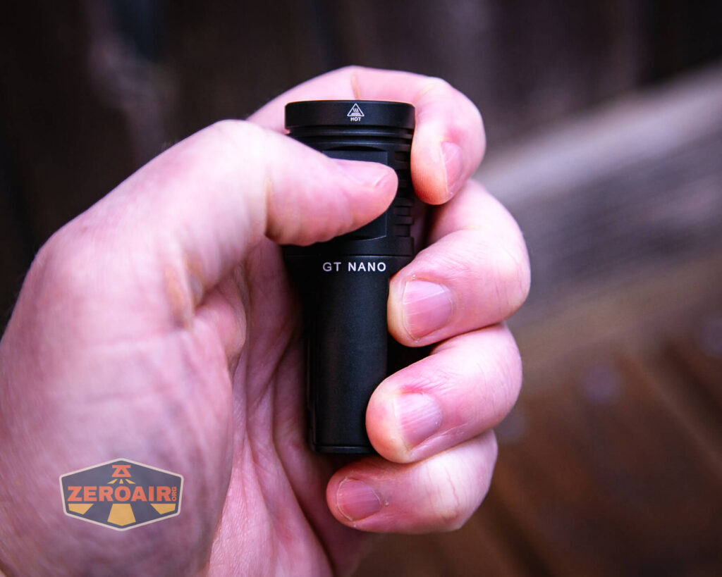Lumintop GT Nano V5.0 flashlight in hand