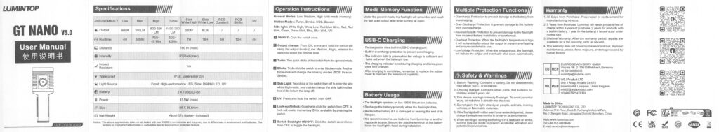 Lumintop GT Nano V5.0 flashlight manual