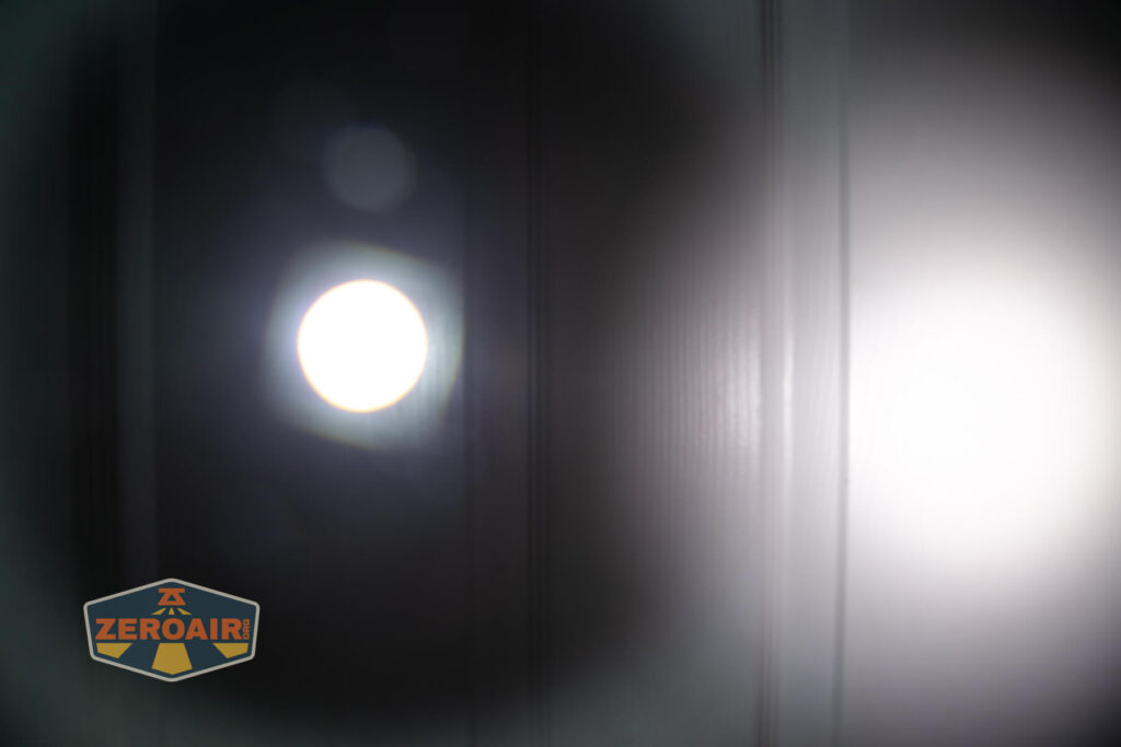 Lumintop W1 flashlight beamshots on door compared to nichia 219b