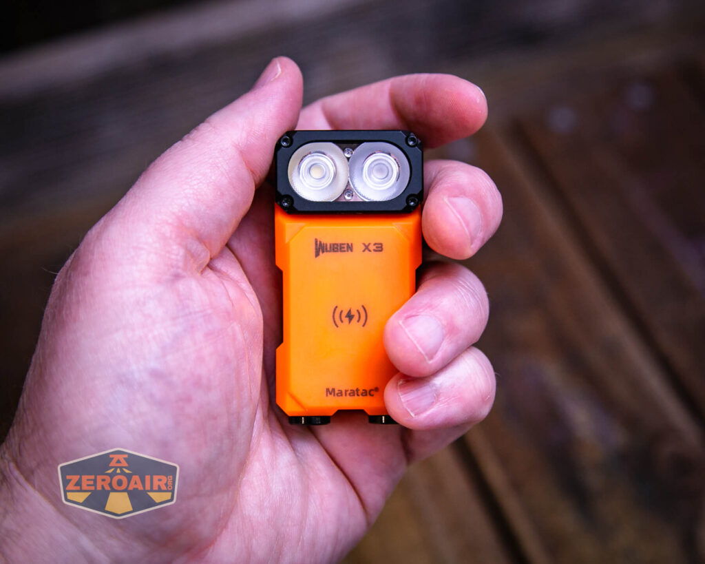 Maratac X-3 Gen II flashlight in hand