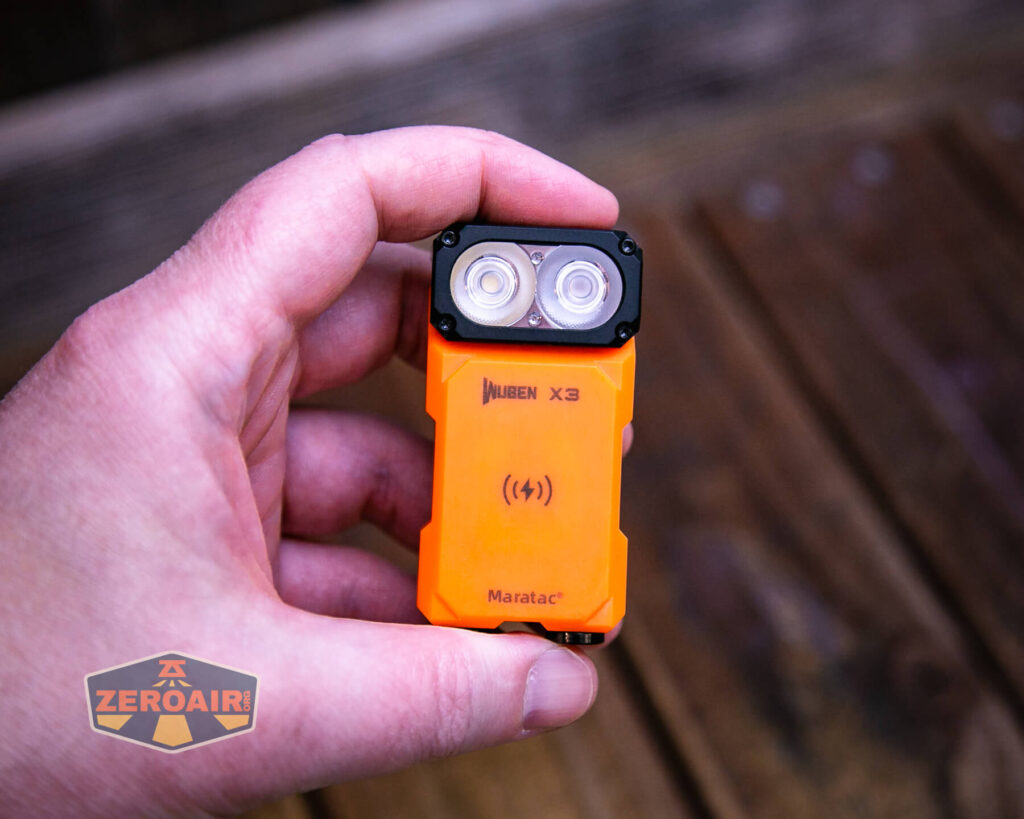 Maratac X-3 Gen II flashlight in hand