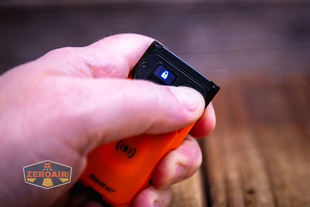 Maratac X-3 Gen II flashlight e-switch and screen in use