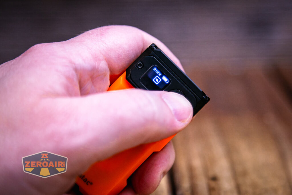 Maratac X-3 Gen II flashlight e-switch and screen in use