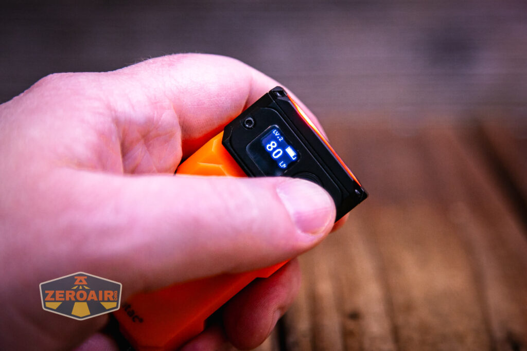 Maratac X-3 Gen II flashlight e-switch and screen in use