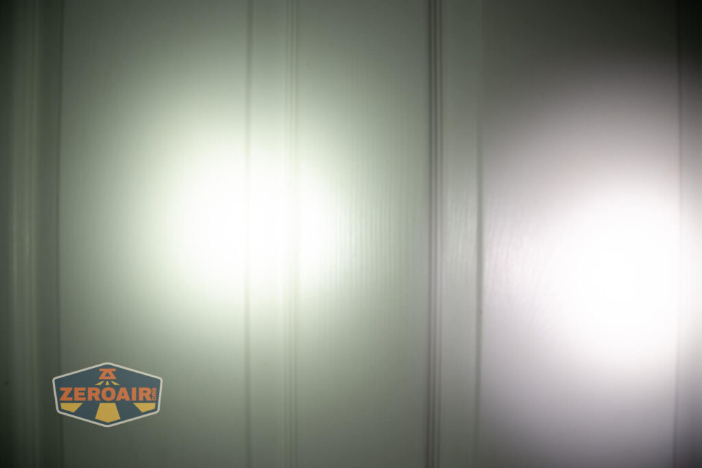 Maratac X-3 Gen II flashlight beamshots on door (at 1') compared to nichia 219b 4500K