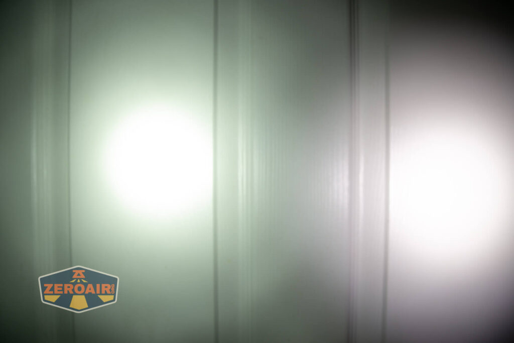 Nextorch P91 flashlight beamshots on door (at 1') compared to nichia 219b 4500K