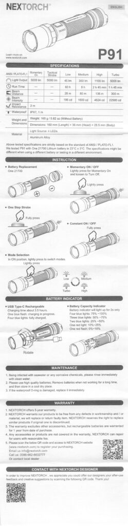 Nextorch P91 flashlight manual