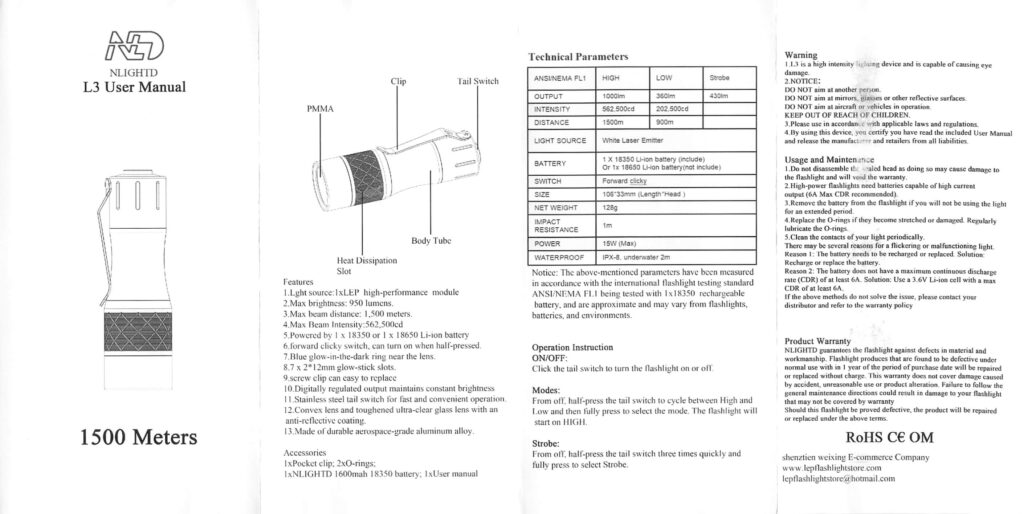 NLightD L3 LEP flashlight manual