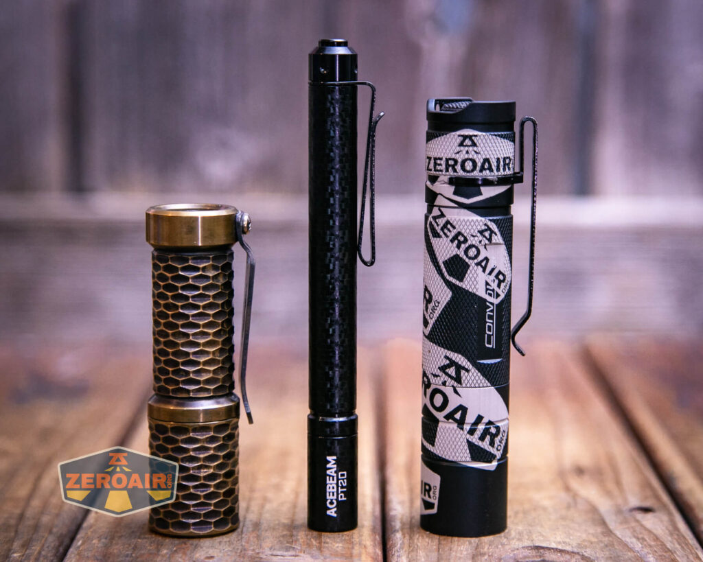 Acebeam PT20 portable EDC penlight with two standard sized flashlights