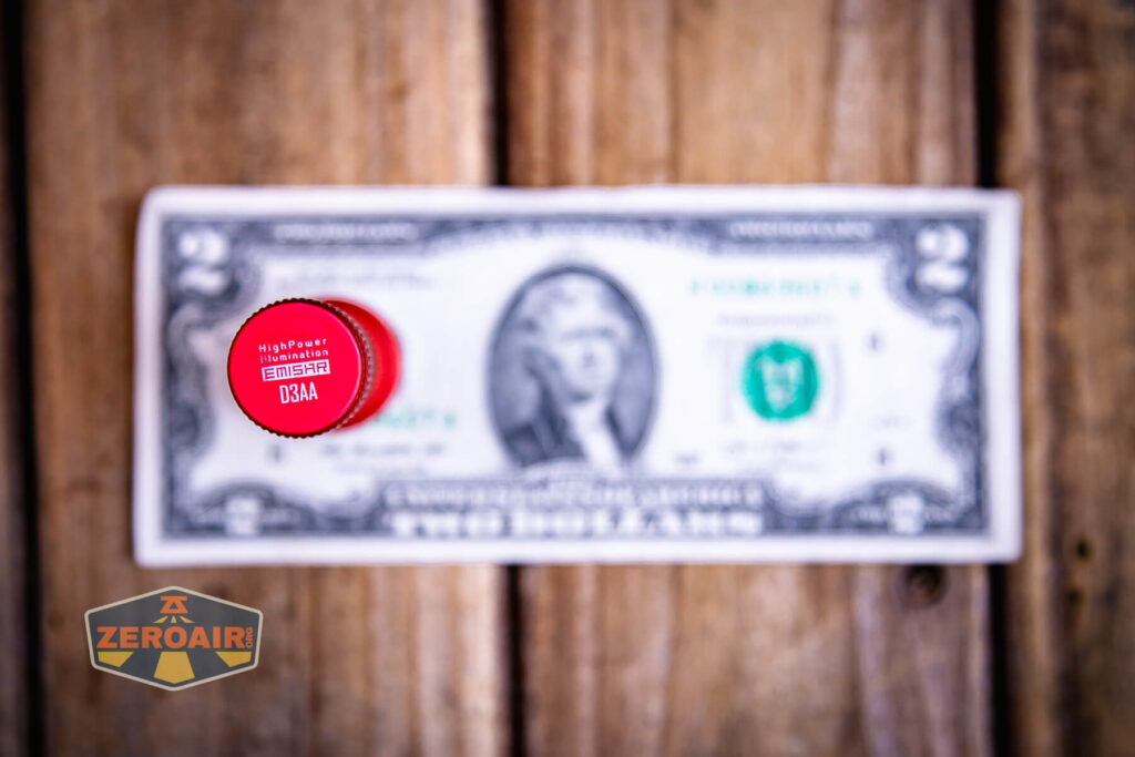 Emisar D3AA 5700K flashlight on a two dollar bill