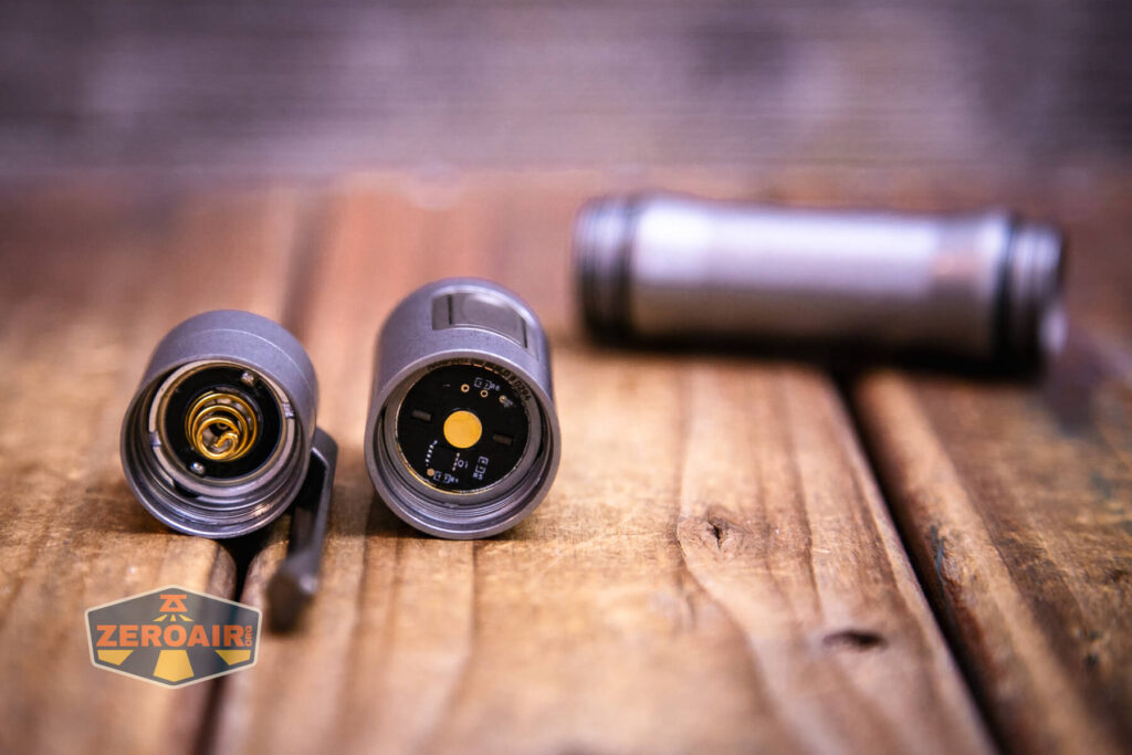 Exceed Designs Rampant R8 flashlight head and tail contacts